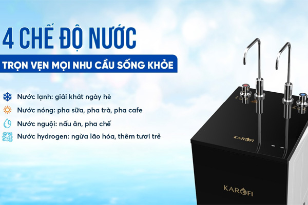 Máy lọc nước nóng lạnh RO Karofi 10 lõi KHY-TN86 có 4 chế độ nước