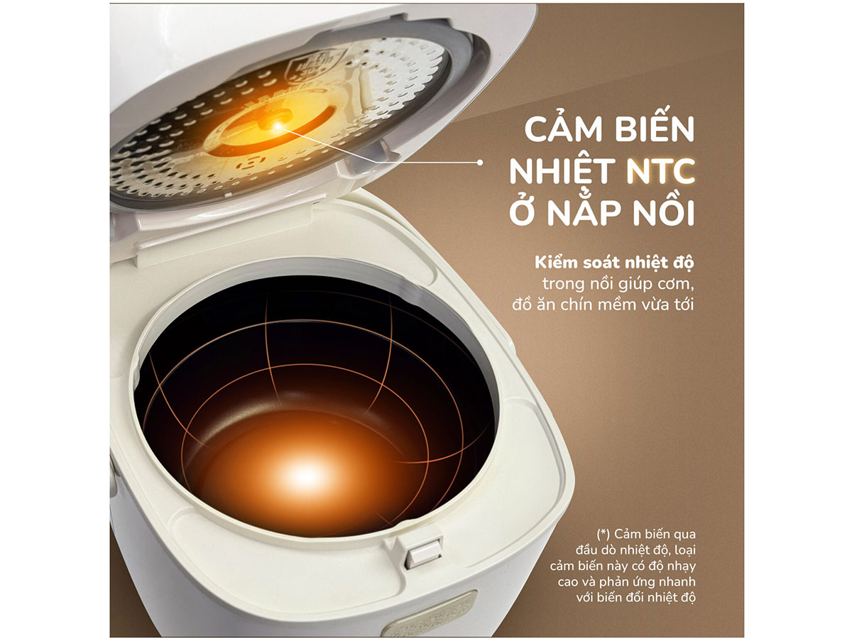 Nồi cơm điện Unie có cảm biến nhiệt ở NTC ở nắp nồi