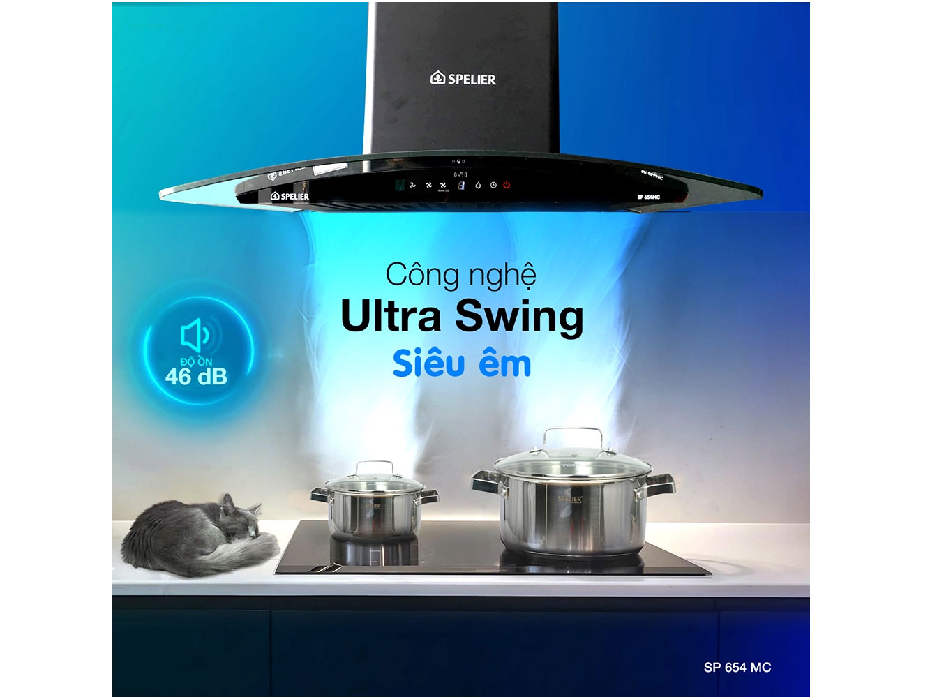 Máy hút mùi kính cong vận hành với độ ồn thấp