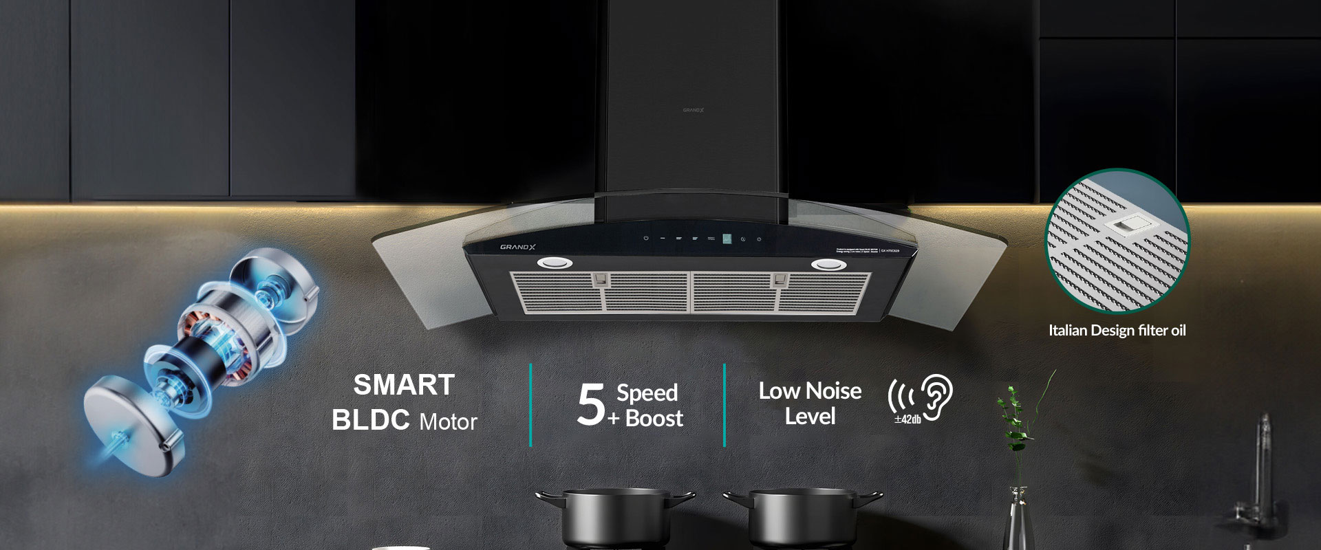 Máy hút mùi kính cong áp tường GrandX GX H90C62B