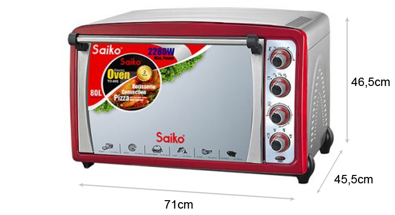 Kích thước lò nướng điện Saiko TO-80E