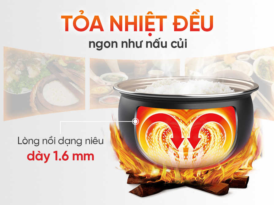 Nồi cơm điện tử có lòng nồi niêu tỏa nhiệt đều