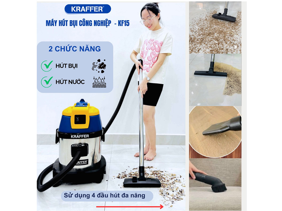 Kraffer KF15 có chức năng hút bụi và hút nước