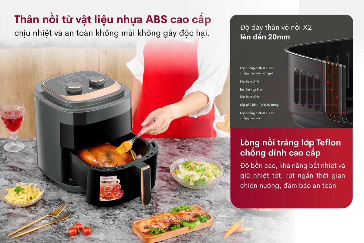Nồi chiên không dầu có vỏ nhựa bền đẹp