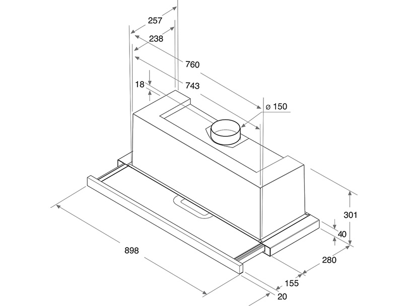 Kích thước của máy hút mùi Ariston AH 90 CM IX