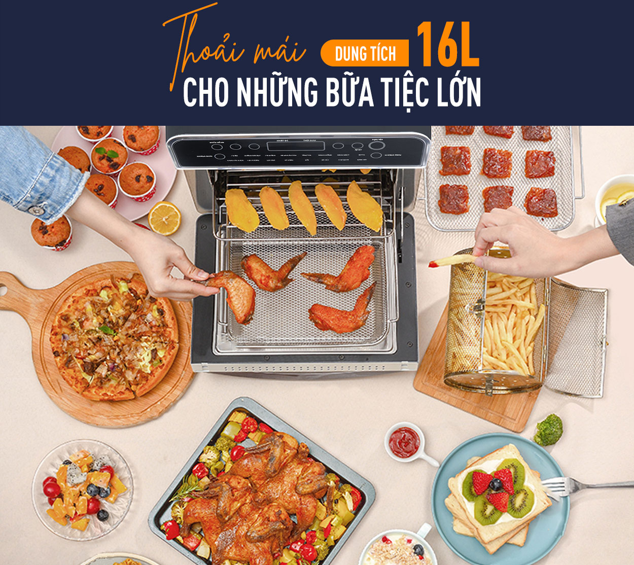 nồi chiên không dầu có dung tích 16 lít