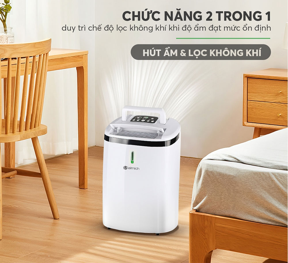 Elmich DE-3923 được tích hợp 2 chức năng trong 1 gồm hút ẩm và lọc không khí