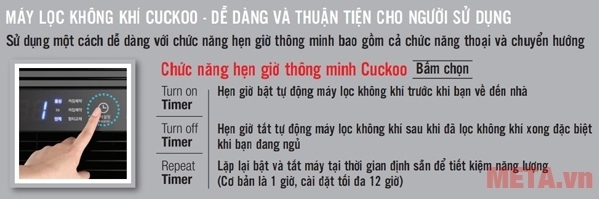 Máy lọc không khí Cuckoo CAC-AD1210FW với tính năng hẹn giờ thông minh.