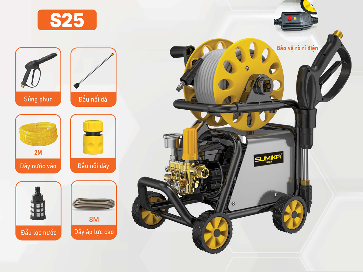 Máy rửa xe gia đình kèm dây phun dài 8m