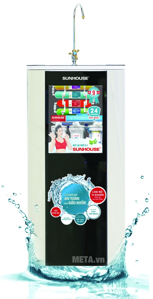 Máy lọc nước R.O 9 lõi Sunhouse SHR8669B với kiểu dáng thiết kế hiện đại.