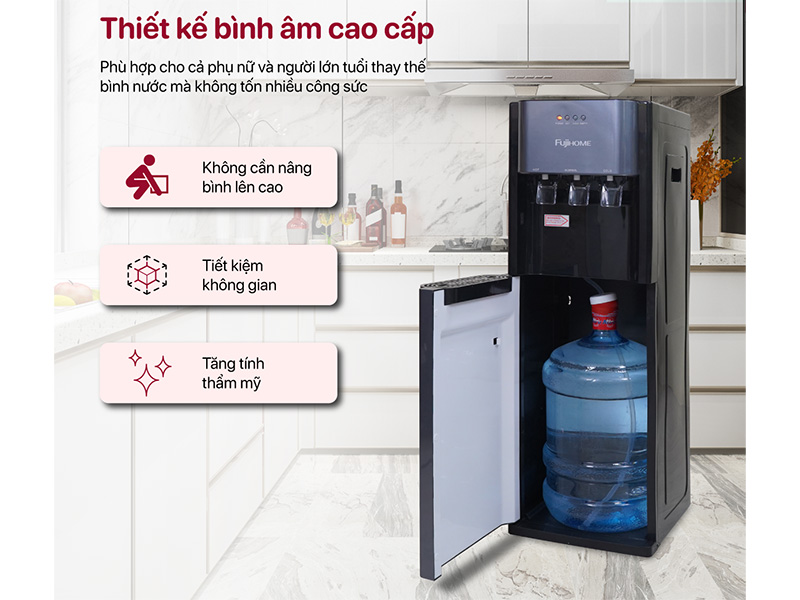 Cây nước nóng lạnh Fujihome WD211UE có thiết kế bình âm tiện lợi