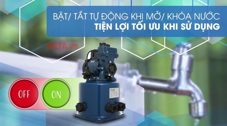 Máy bơm nước Panasonic A-130JTX 125W còn có khả năng tự bật/tắt khi mở hay khóa vòi nước rất tiện lợi