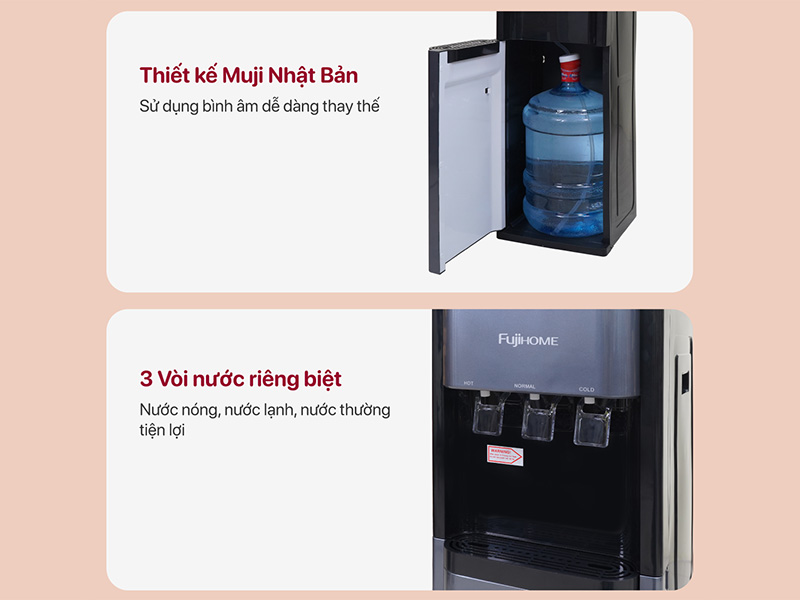 Cây nước nóng lạnh Fujihome WD211UE thiết kế 3 vòi nước riêng biệt