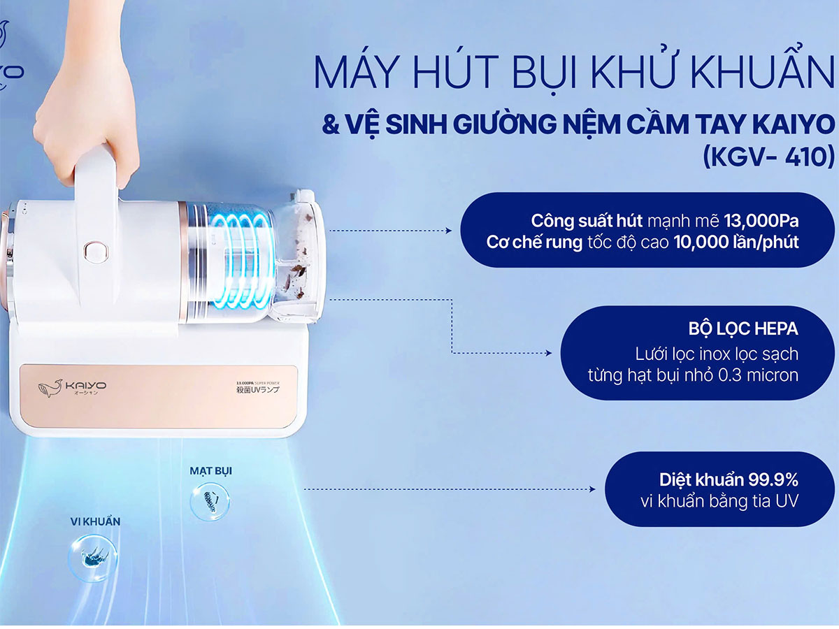 Máy hút bụi và khử khuẩn giường đệm, sofa dùng bộ lọc Hepa