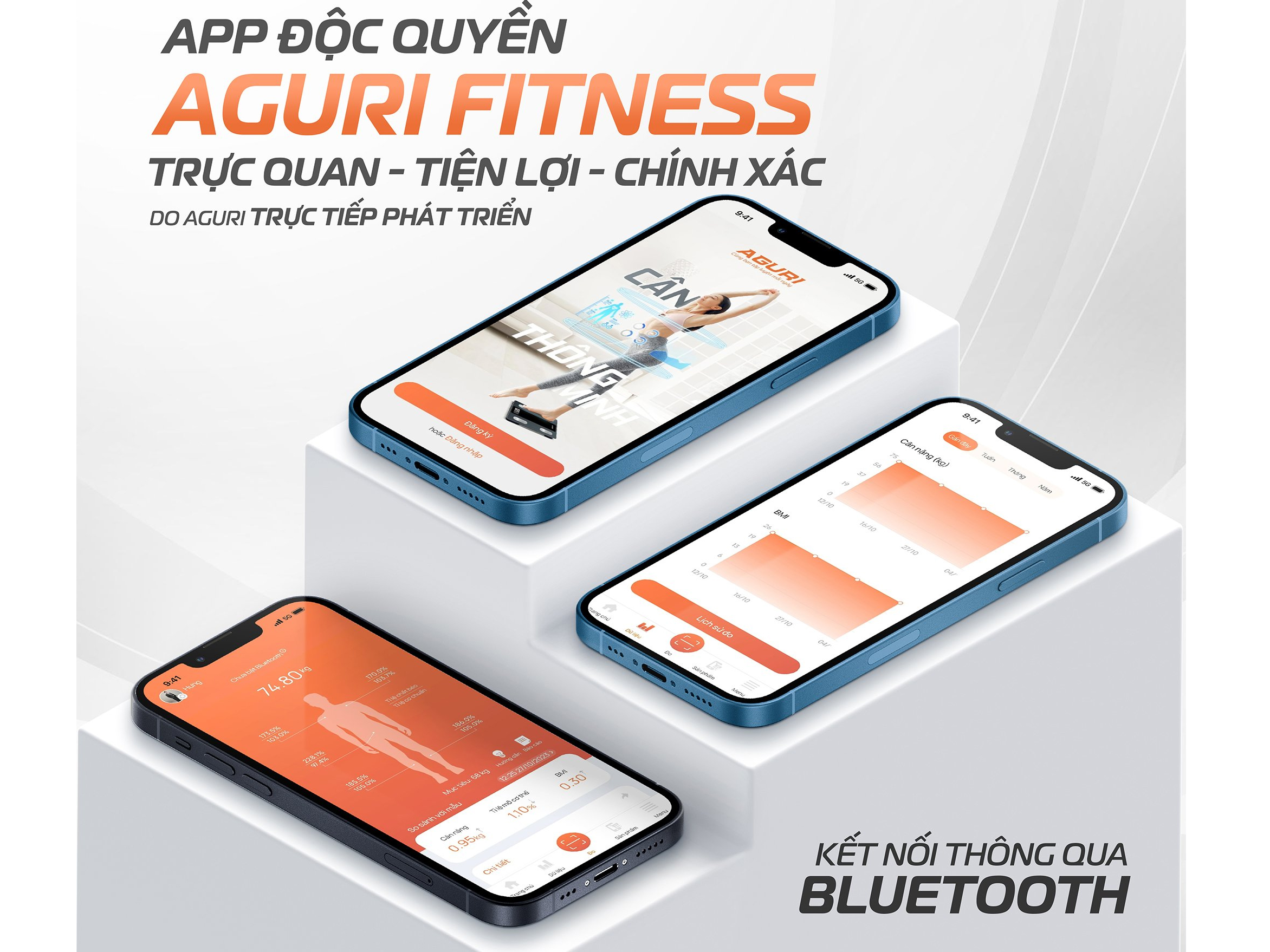 Cân sức khỏe Aguri kết nối được với điện thoại