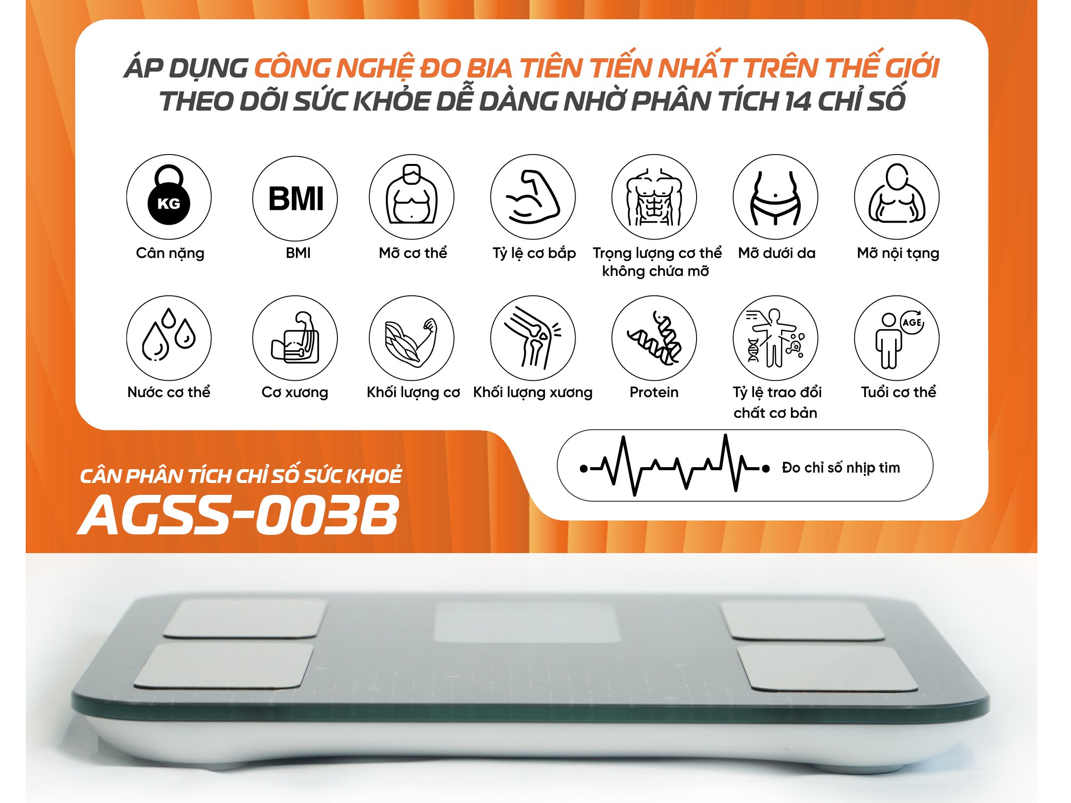 Cân phân tích chỉ số sức khỏe đo được 14 chỉ số