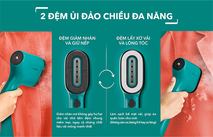 Bàn ủi hơi nước cầm tay Tefal Pure Pop có 2 mặt chuyên dụng có thể tháo rời