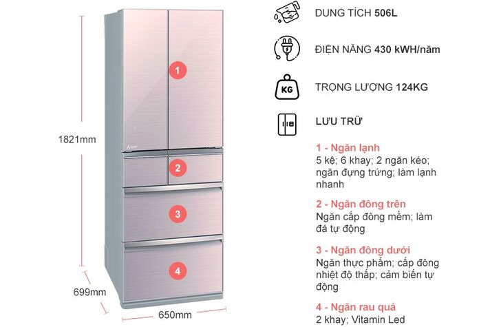 Chi tiết tủ lạnh Mitsubishi MR-WX52D-F-V
