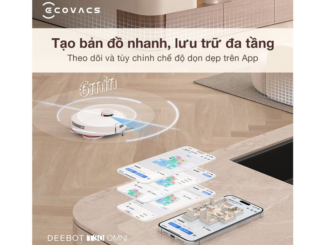 Robot hút bụi Ecovacs tạo bản đồ nhanh bằng app
