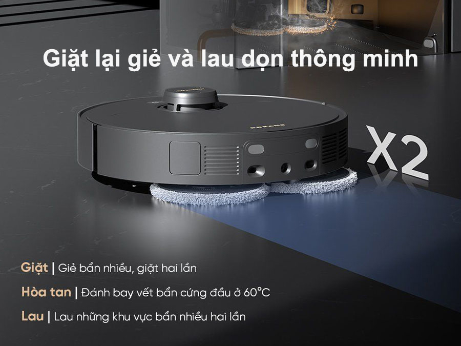Robot hút bụi Dreame giặt lại rẻ lau và lau lại khu vực 2 lần