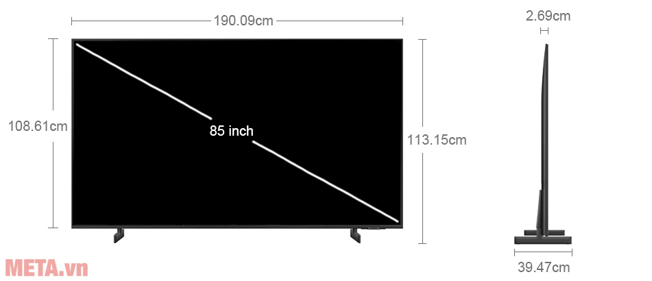 Kích thước tivi Samsung UA85DU8000KXXV