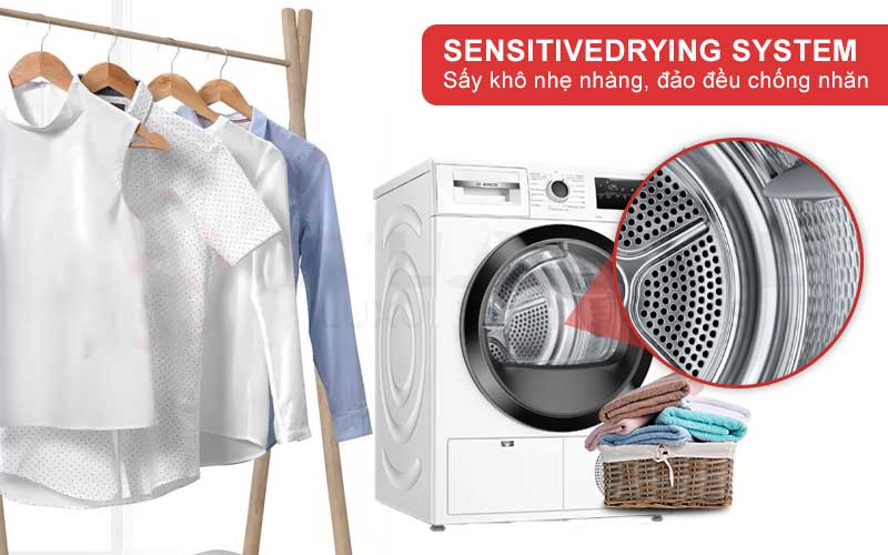 Máy sấy quần áo giảm nhăn với công nghệ SensitiveDrying System