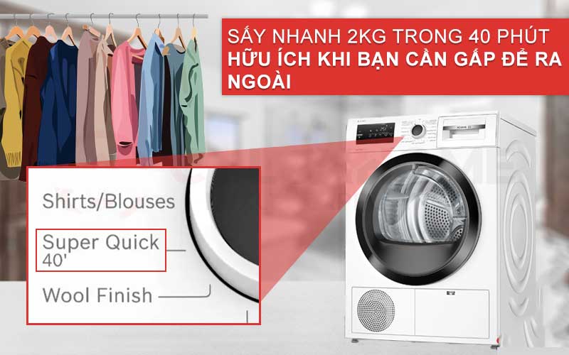 Bosch WTH85008SG có chương trình sấy nhanh