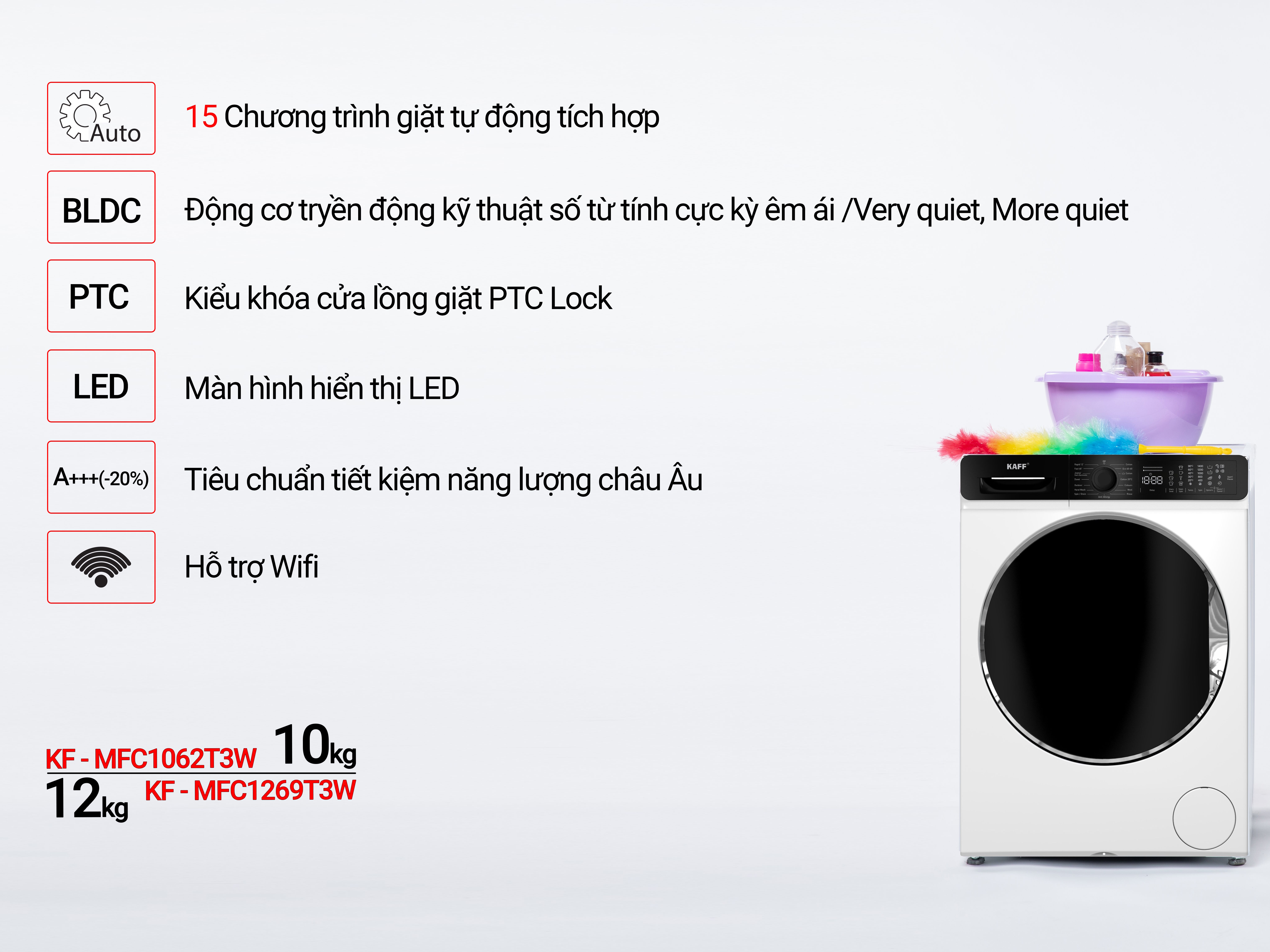 Máy giặt KF-MFC1062T3 có 15 chương trình giặt tự động