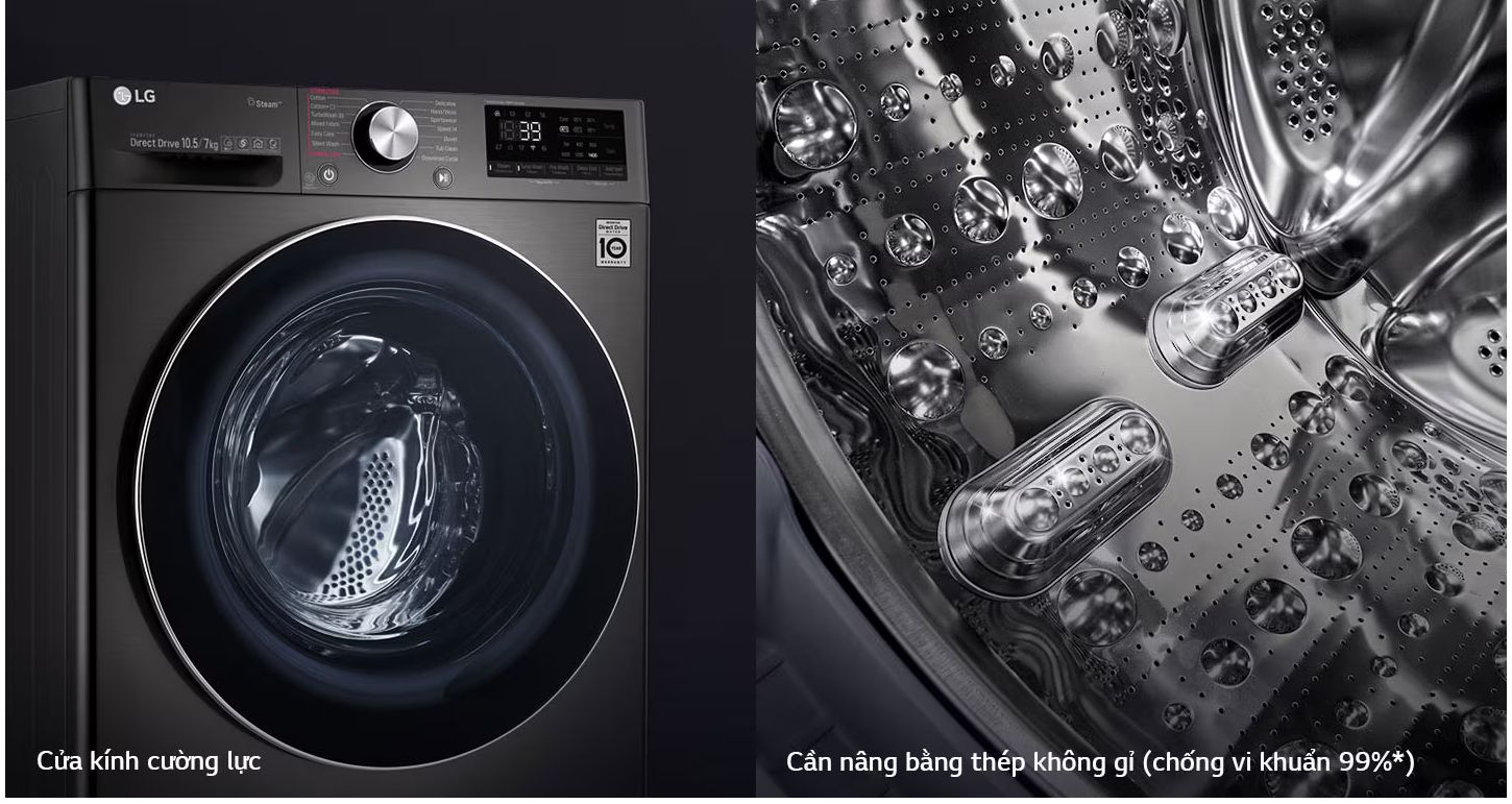 Máy giặt LG FV1409S4M1 có kính cường lực