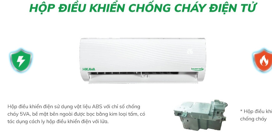 Điều hòa Hikawa HI-VC15S/HO-VC15S có hộp điều khiển chống cháy điện tử