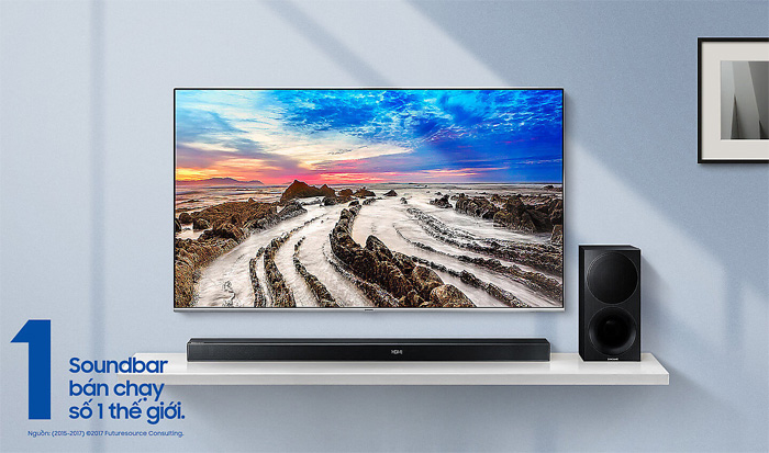 Loa soundbar Samsung HW-M550/XV có thiết kế gọn gàng, đẹp mắt