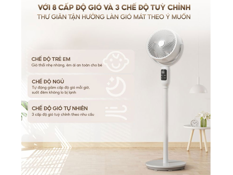 Quạt đứng lưu thông không khí có 8 chế độ gió
