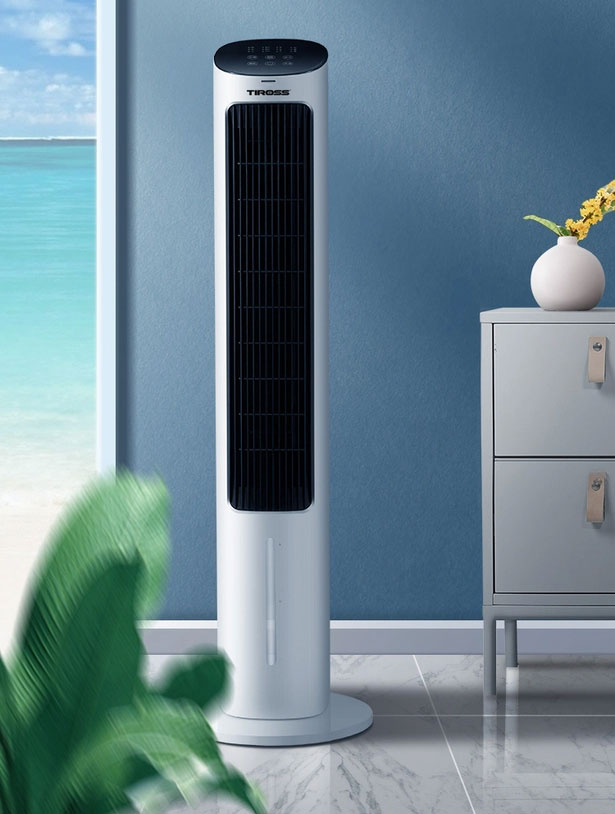 Quạt tháp hơi nước Tiross TS9177 có thiết kế màu trắng đen hiện đại