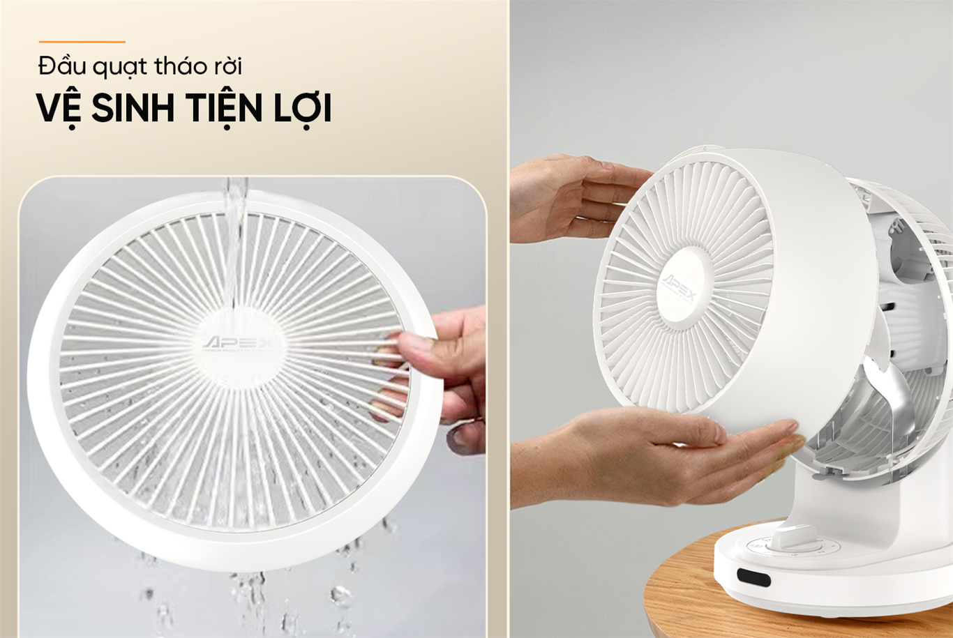 APF7310W tháo rời được đầu quạt để vệ sinh