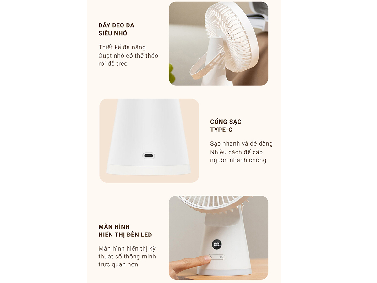 Quạt tích điện có 5 tốc độ gió