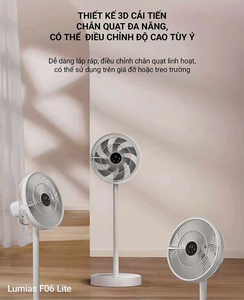 Quạt đứng Lumias dễ điều chỉnh được độ cao