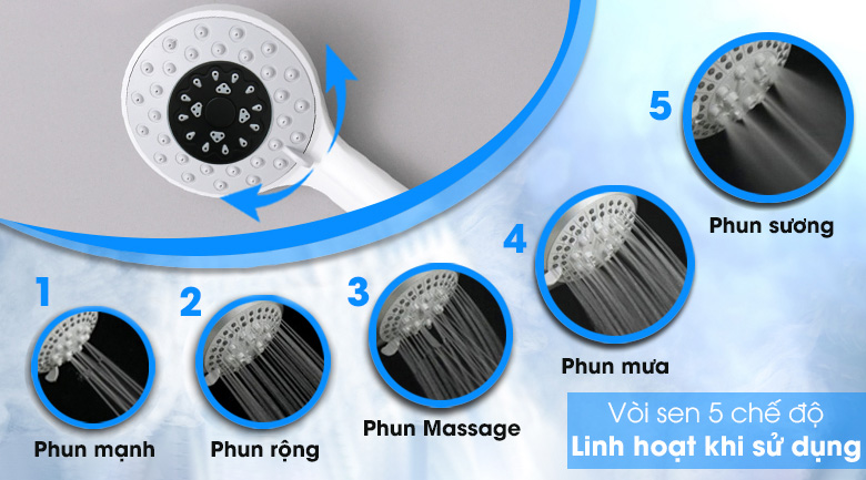 Tận hưởng trải nghiệm tắm thoải mái với tay sen 5 chế độ