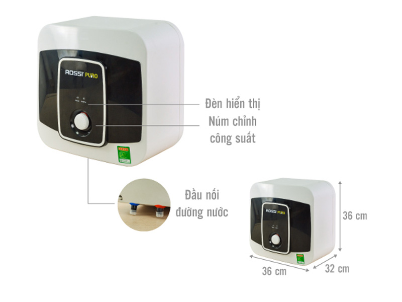 Cấu tạo của sản phẩm máy nước nóng gián tiếp Rossi Puro RPO15 SQ