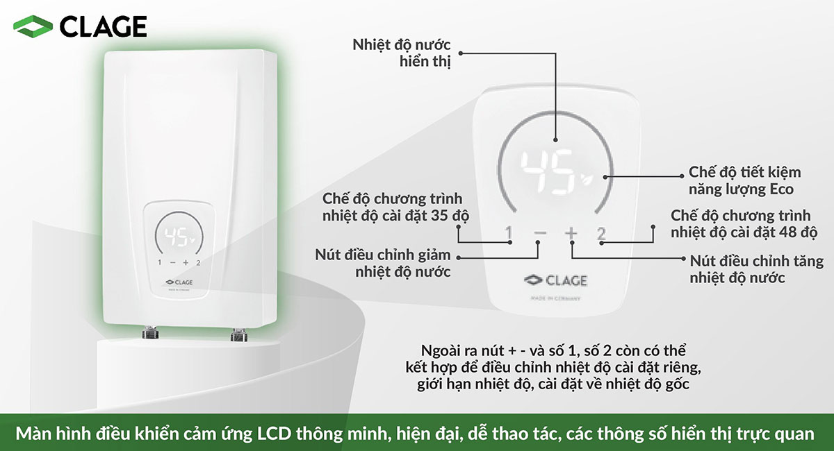Máy nước nóng Clage có màn hình LCD