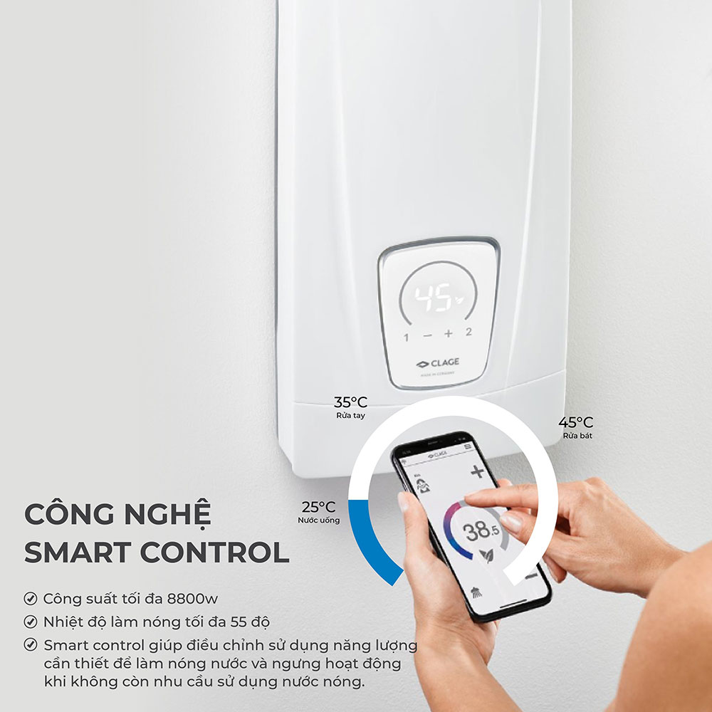Máy nước nóng trực tiếp điều khiển được bằng điện thoại
