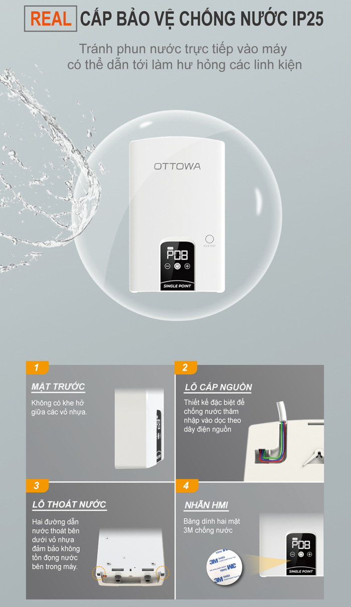 Máy được trang bị chuẩn chống nước IP25