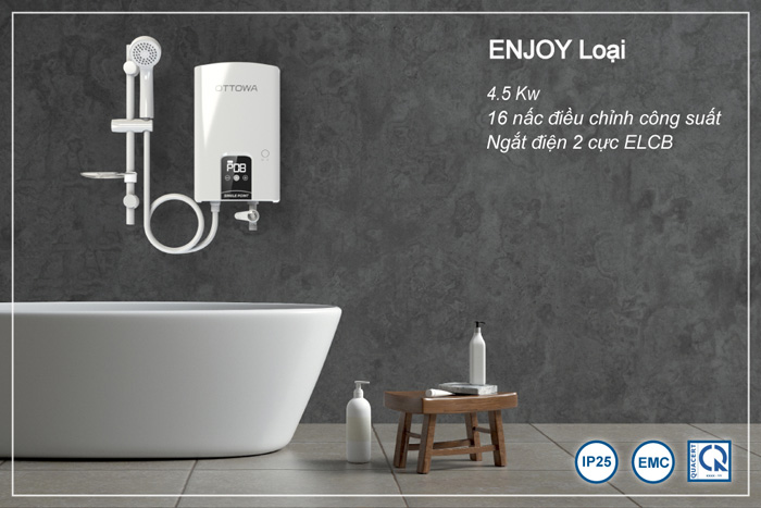 Máy nước nóng OTTOWA TE4502 có kiểu dáng gọn gàng, dễ lắp đặt