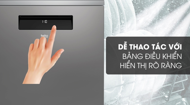 Bảng điều khiển của máy rửa chén Beko DEN48520X được thiết kế trực quan giúp người dùng dễ sử dụng