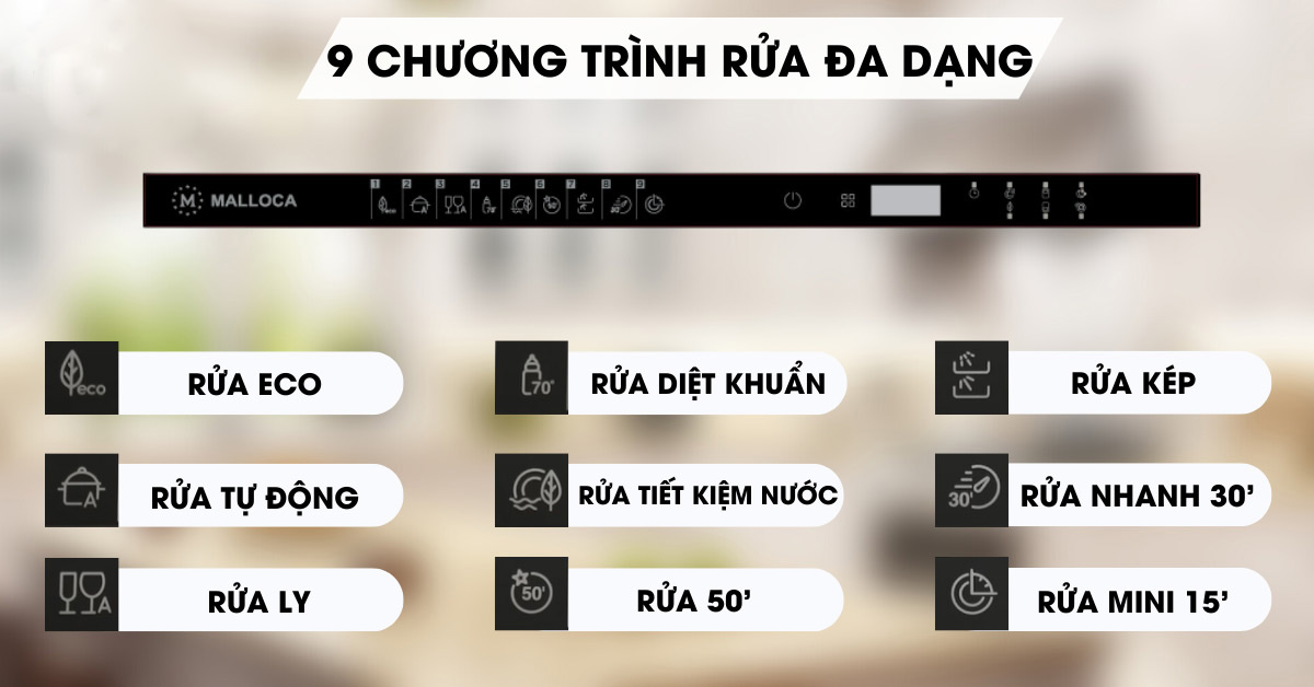 Malloca MDW14-B09FI với 9 chức năng đa dạng