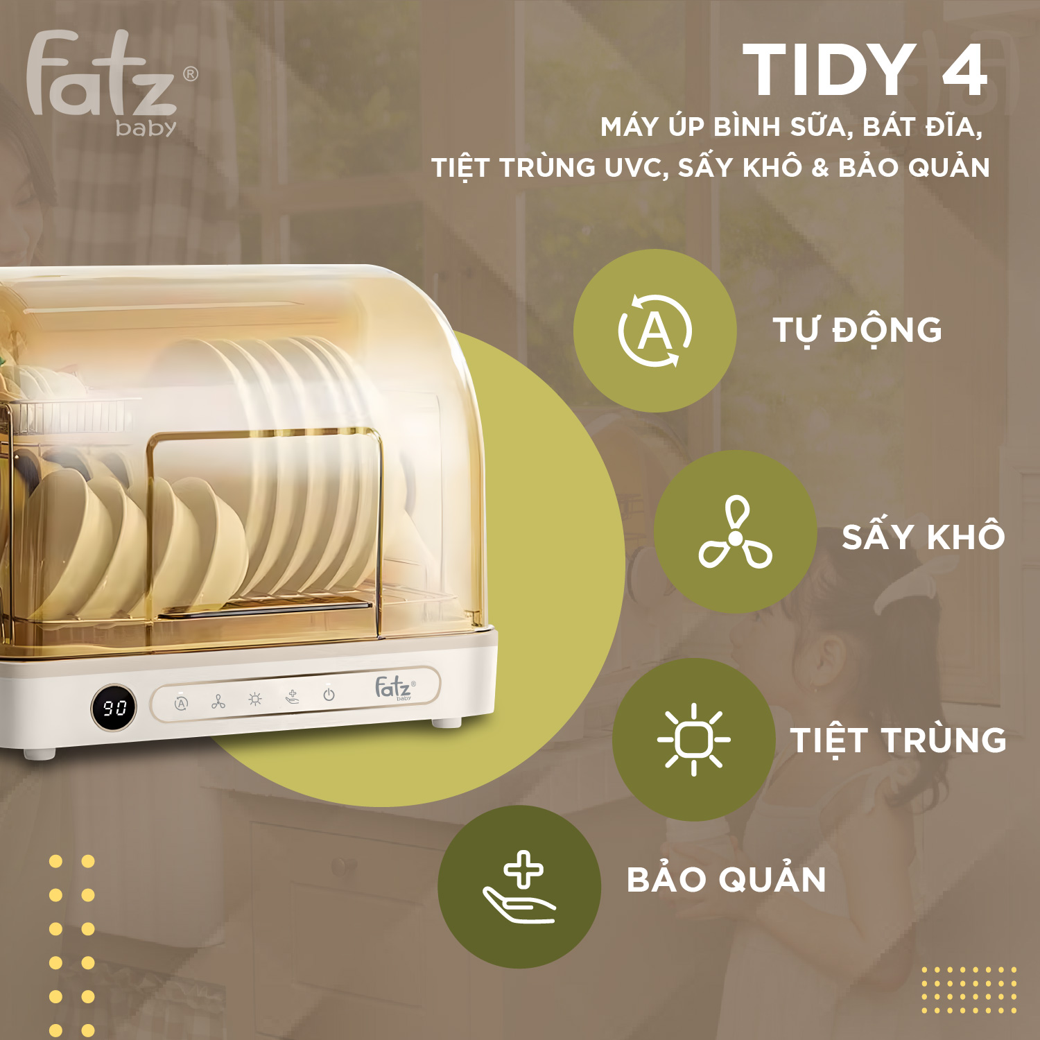 Máy úp bình sữa, bát đĩa, tiệt trùng UVC, sấy khô và bảo quản Tidy 4 FB4626ZH